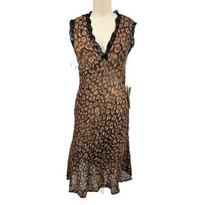 VTG New Ann Ferriday Rayon Dress Womens One Size Brown Leopard Print 90s Y2K